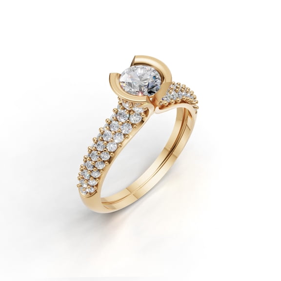 JustForYouJewels 14K Yellow Gold Plated 1.8Ct Solitaire Natural Moissanite Women's Wedding Ring With Accent Sterling Silver