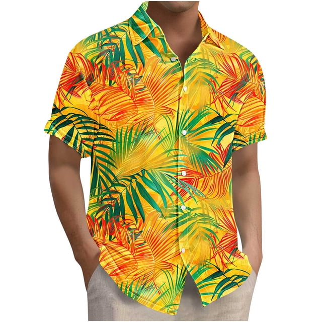 Blusa y camisa de manga corta con cuello vuelto para hombre, camisa hawaiana informal con estampado floral, camisa de manga corta con solapa, blusa, camisa de poliéster para hombre