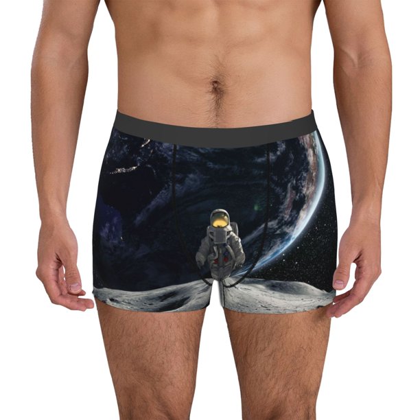Balery Astronaut Standing In The Moon Calzoncillos bóxer para hombre, ropa interior de algodón suave y transpirable con cinturilla de nailon-Small