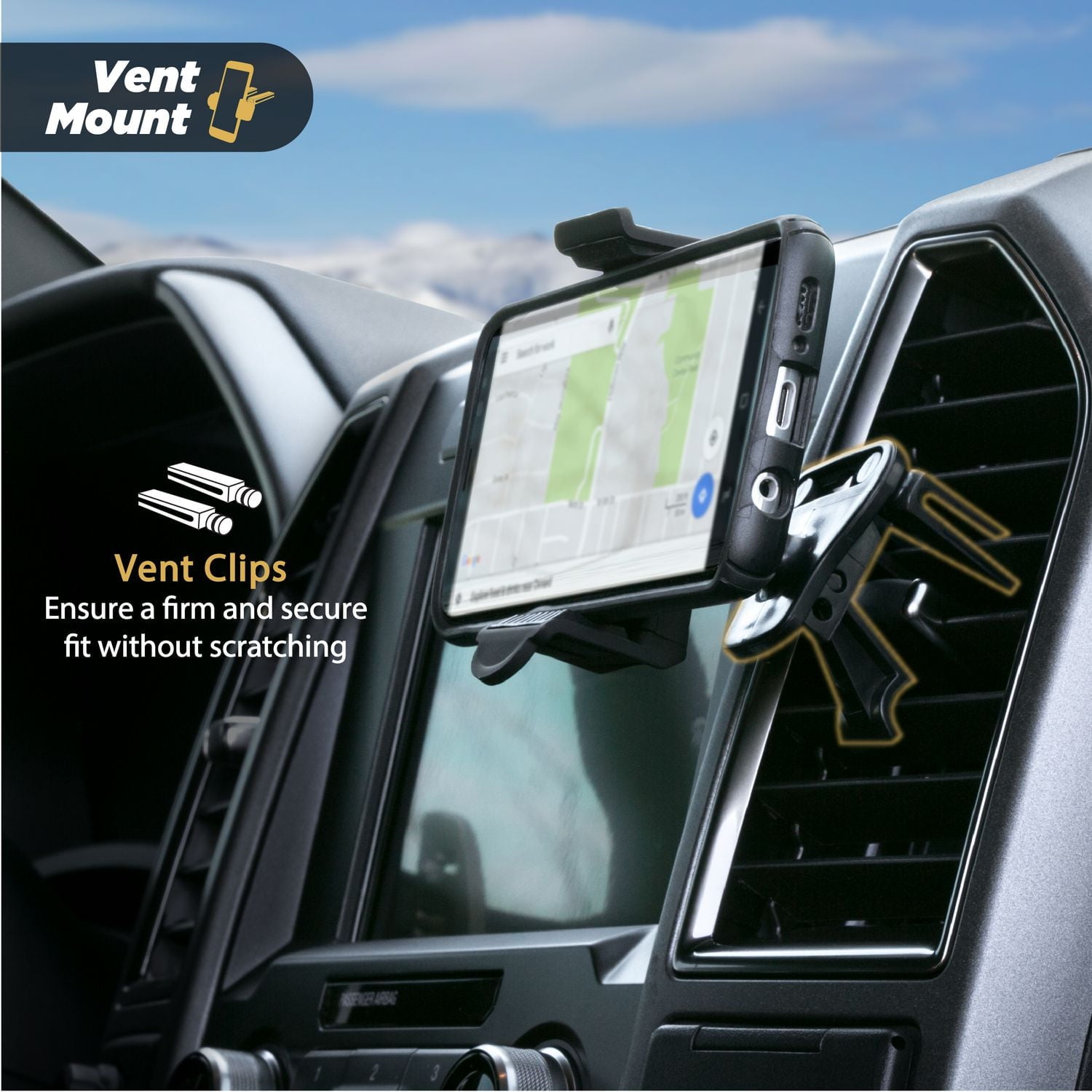 Scosche Support universel 3-en-1 à ventouse pour évent, pare-brise ou tableau de bord – Noir HDVM SCO MONT F/ÉV PRTABD