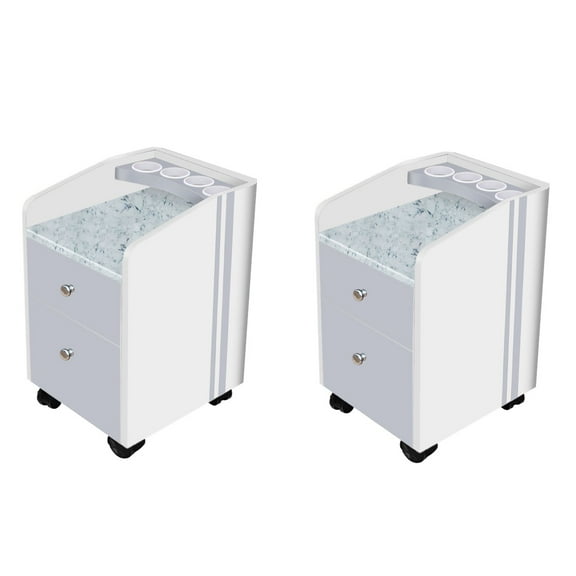 Set of 2 NOVA I Rolling Pedicure Trolley Manicure Storage Cart for Pedicure Spa, Nail Salon Furniture & Equipment, Marble Top Acetone Resistant, Luxe White/Gray Accents