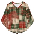 thumbnail image 4 of Grunge Distressed Christmas Plaid Women's V-Neck Blouse With 3/4 Ruffled Bell Sleeves Casual Top Ladies Blouses, 4 of 7