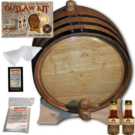Outlaw Kit From American Oak Barrel - Make Your Own Tennessee Bourbon Whiskey (1 Liter, Natural Oak With Black