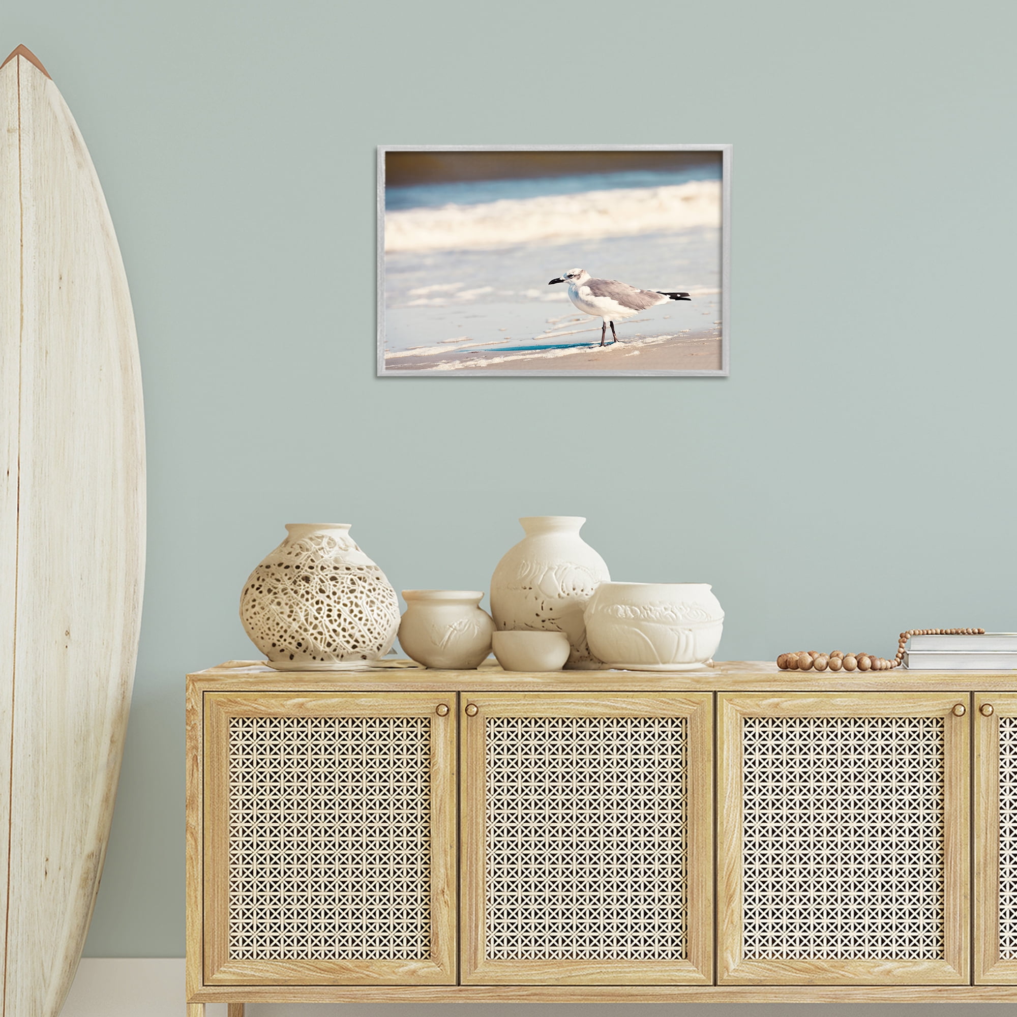 Stupell Industries Seagull Stepping on Shore Coastal Photography Gray Framed Art Print Wall Art, 24 x 16