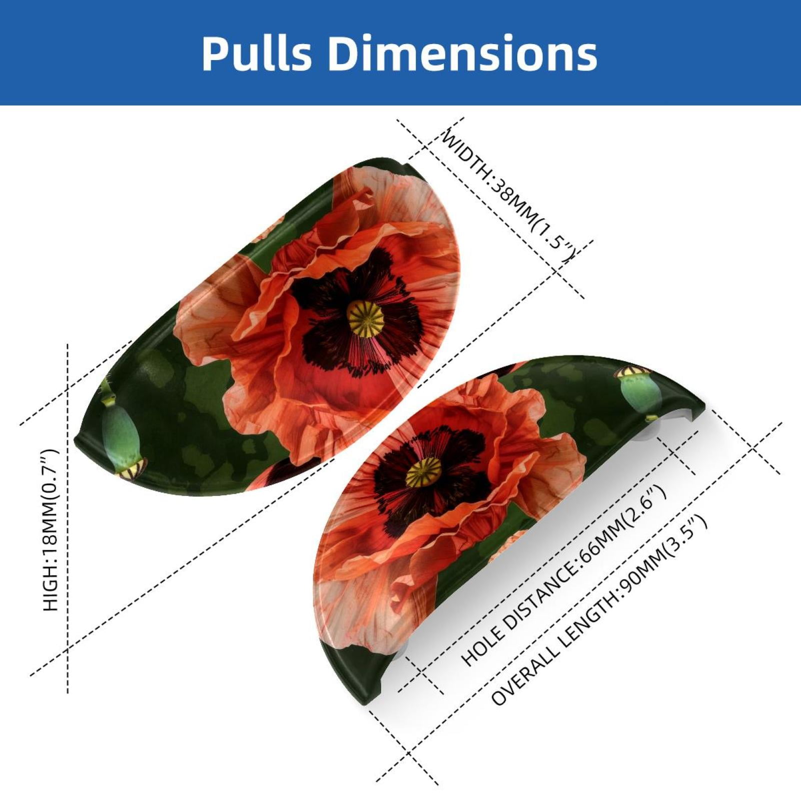 PhooArto 6 Pcs Cup Drawer Pulls, Red Poppy Blossom Shell Shape Handles Cabinet Knobs for Dresser Cupboard Closet Wardrobe with Screws