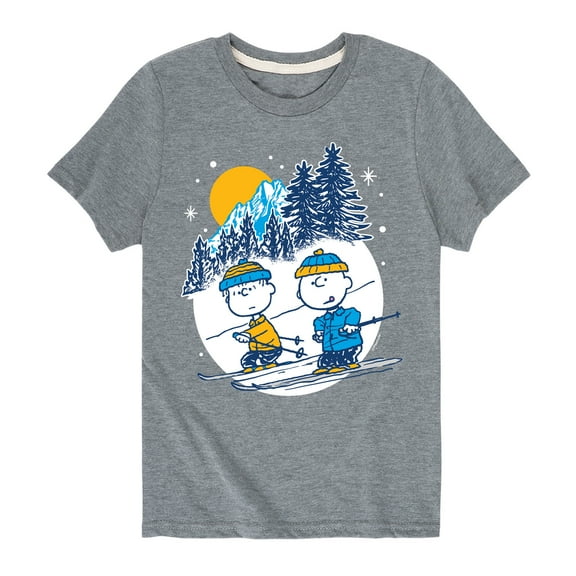 Peanuts - Charlie Brown And Linus Skiing - Toddler And Youth Short Sleeve Graphic T-Shirt