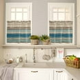 thumbnail image 4 of Bohemian Teal Window Curtains Valance Set of 3 Brown Stripe Retro Wave Line Rod Pocket Small Kitchen Curtain, Soft Window Treatment for Bedroom Party Holiday Decor, 4 of 8
