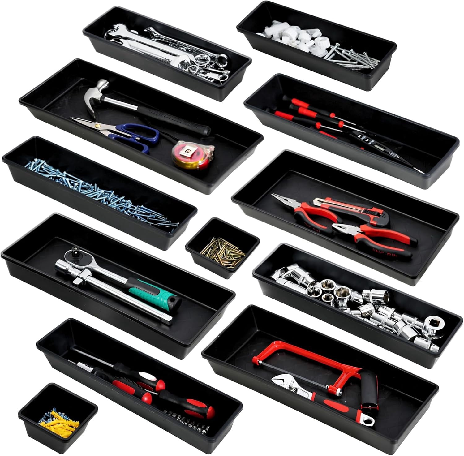 ONREVA Tool Box Organizer Tray Divider Set, Extra Large Toolbox Trays, Tool Box Organizers and Storage Kit, Rolling Tool Chest Drawer Bins, Hardware Screwdrivers Pliers Organization, 12pcs
