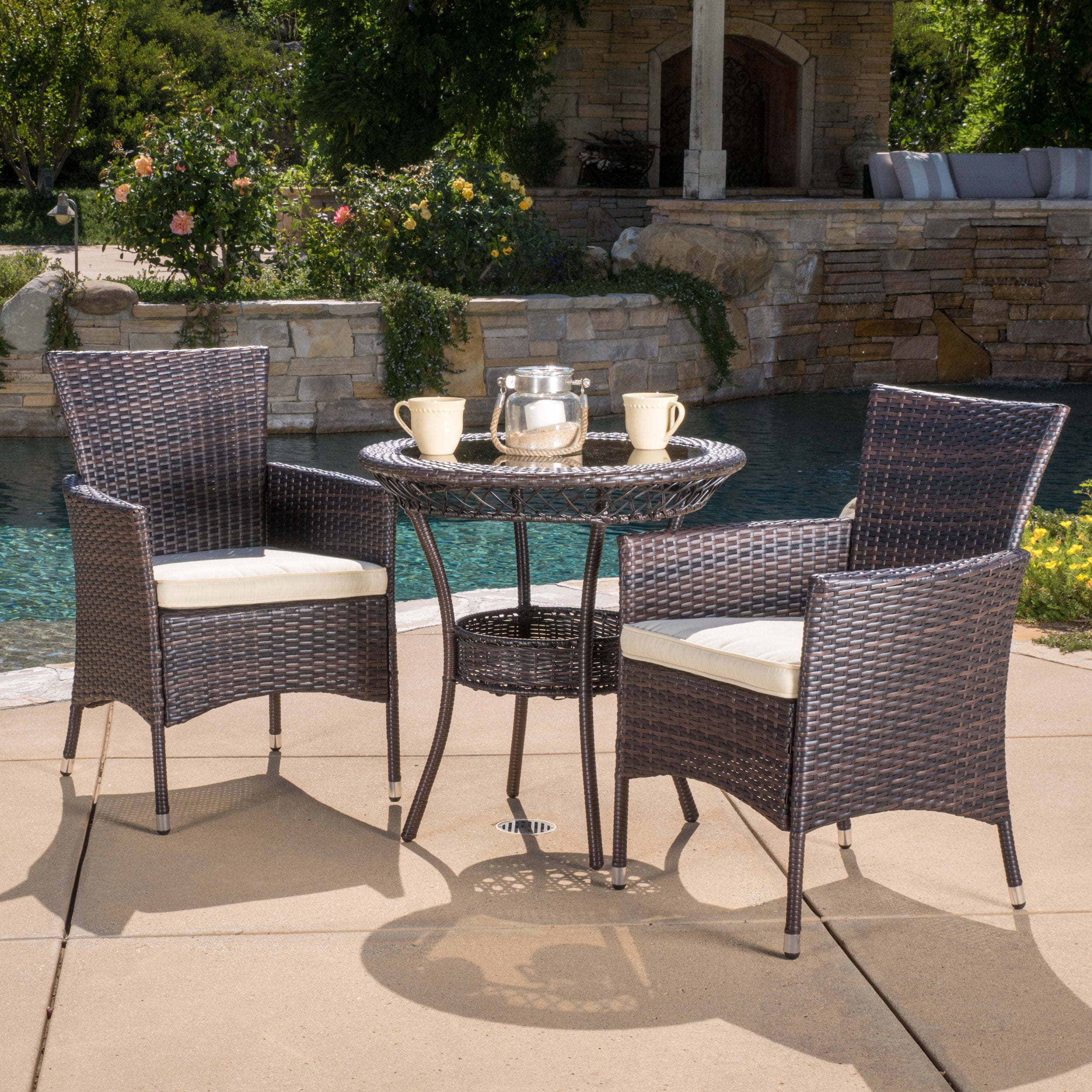 Deandrea Outdoor 3 Piece Wicker Bistro  Set  Multibrown 