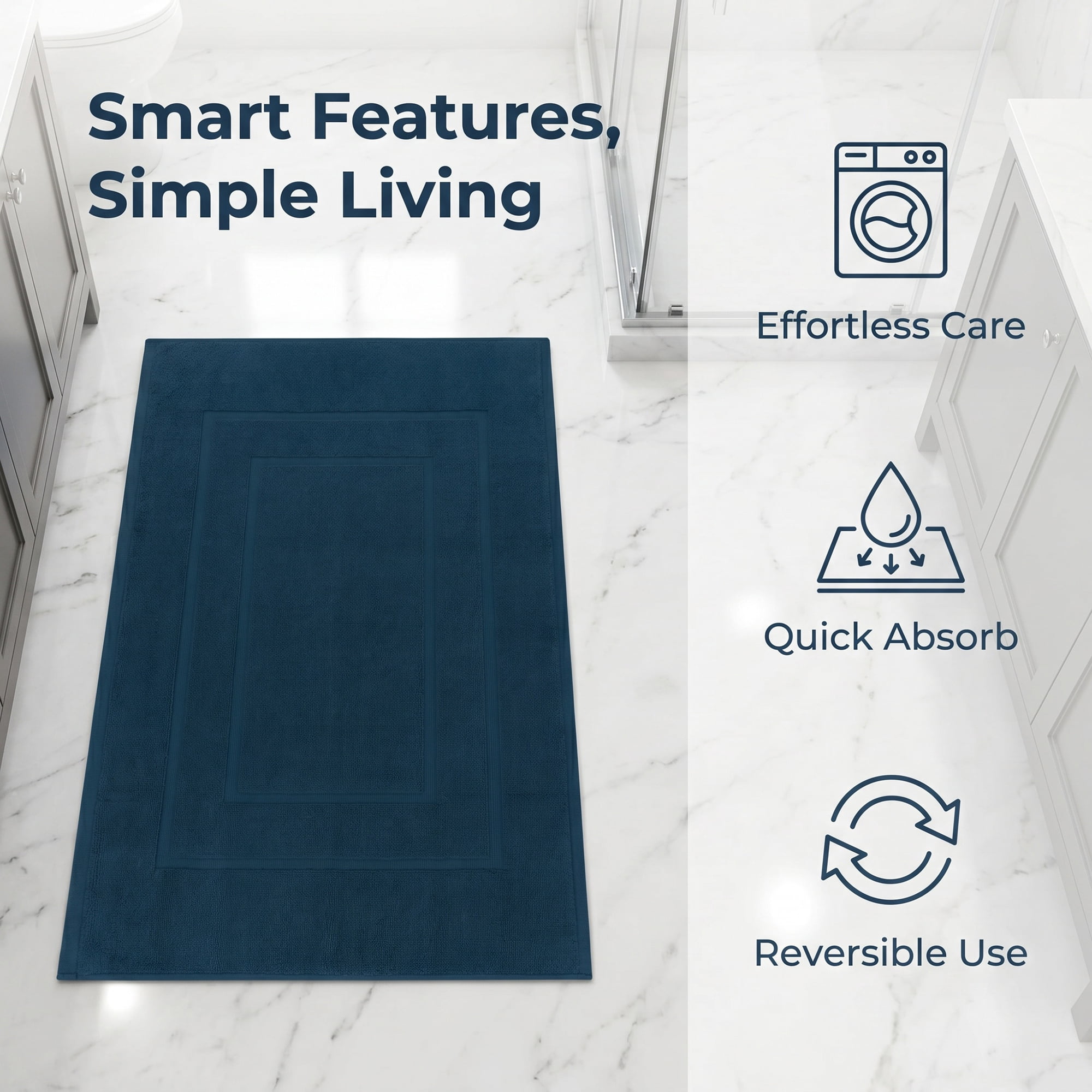 Unique Bargains Cotton Ultra Absorbent Quick Dry Washable Towel Bath Mat Navy Blue