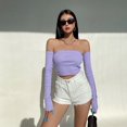 thumbnail image 2 of Mialoley Female Summer Solid Color Tops,Boat Neck Blouse Pullover with Long Sleeves, 2 of 3