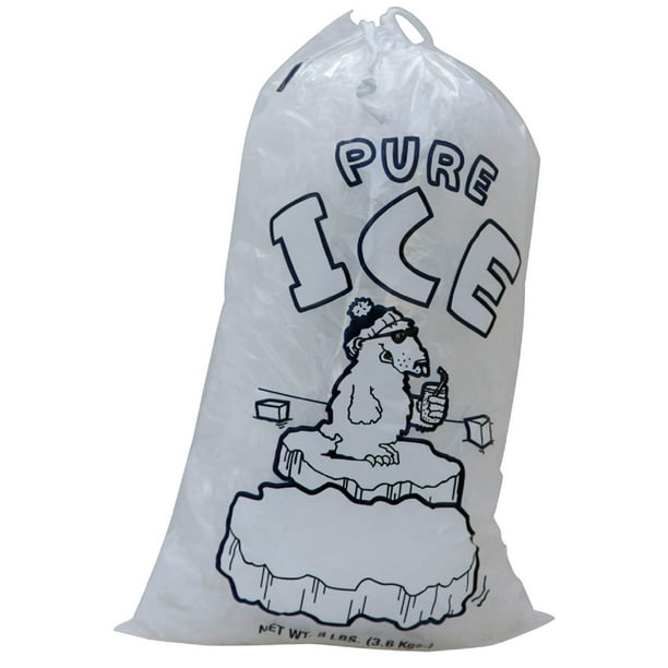 Pack of 500 Drawstring Ice Bags 11 x 18. Pure Ice Printed Bags 11x18. Thickness 1.5 mil. FDA