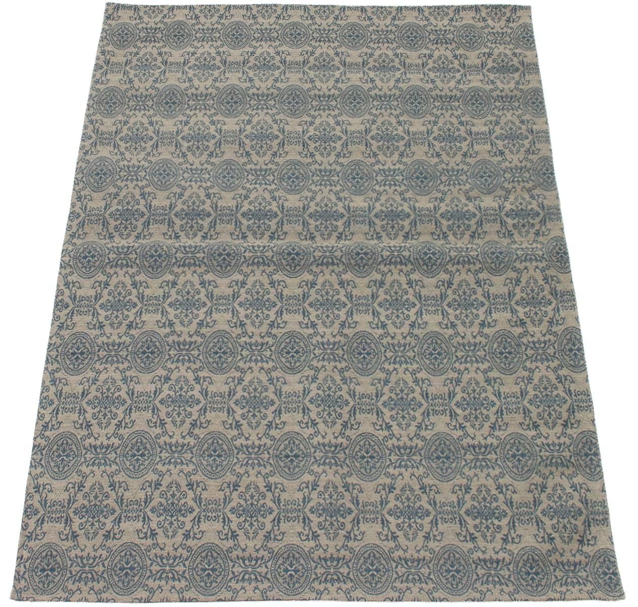 ECARPETGALLERY 4'9" x 6'9" Contemporary Collage Handmade Area Rug for Living Room, Dining Room and Bedroom in Blue