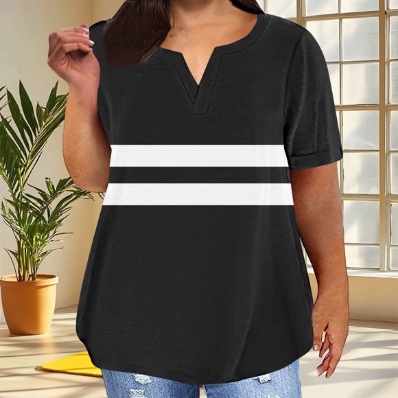 Xdegoge Dressy Tshort Sleeve Tops Short Sleeve Tops Plus Size Black 3X V Neck Tunic Blouses T Shirts Graphic Solid Fashion Oversized Gym Shirt Promociones De Walmart