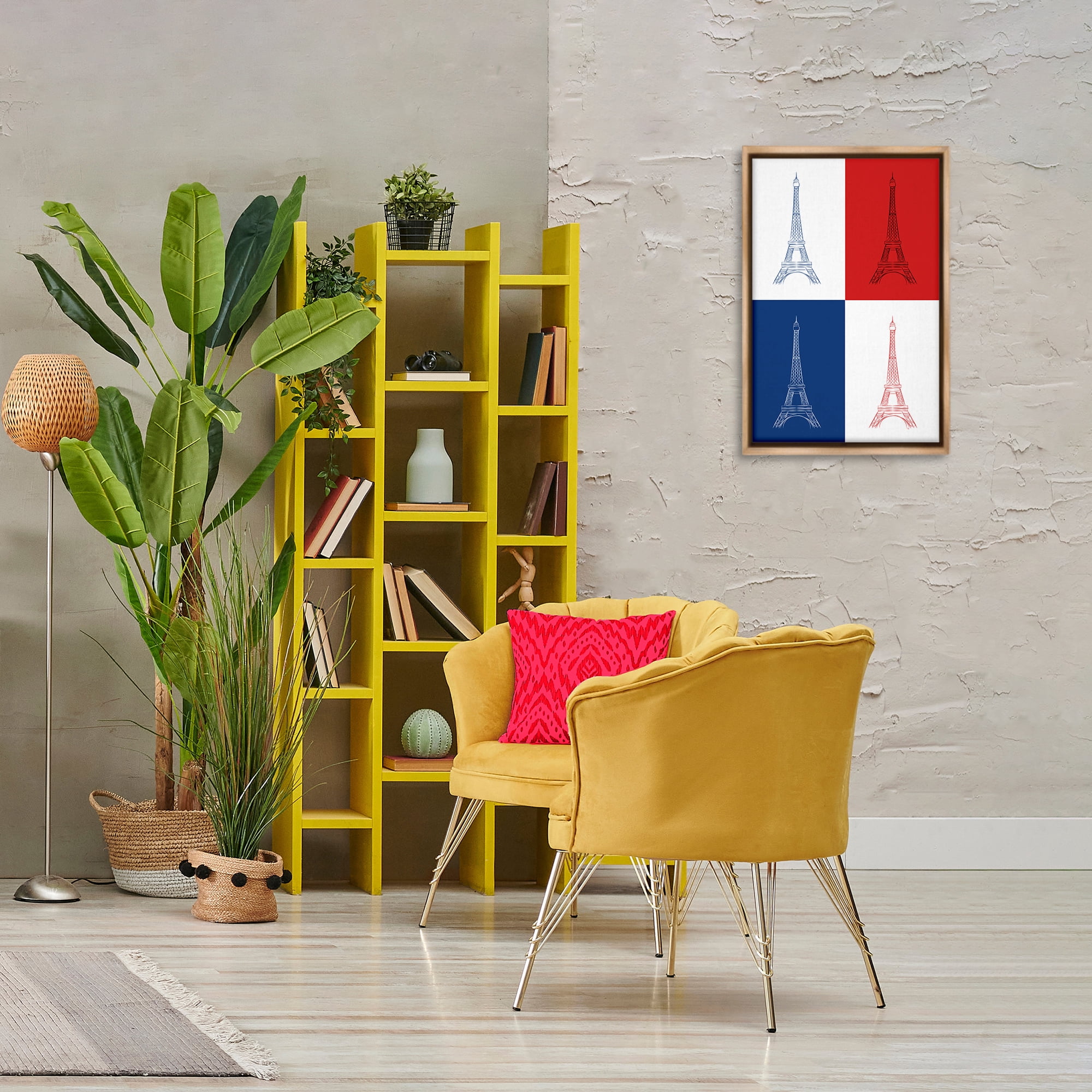 Stupell Industries France Flag Eiffel Tower Buildings & Architecture Painting Brown Floater Framed Canvas Art Print Wall Art, 17 x 25