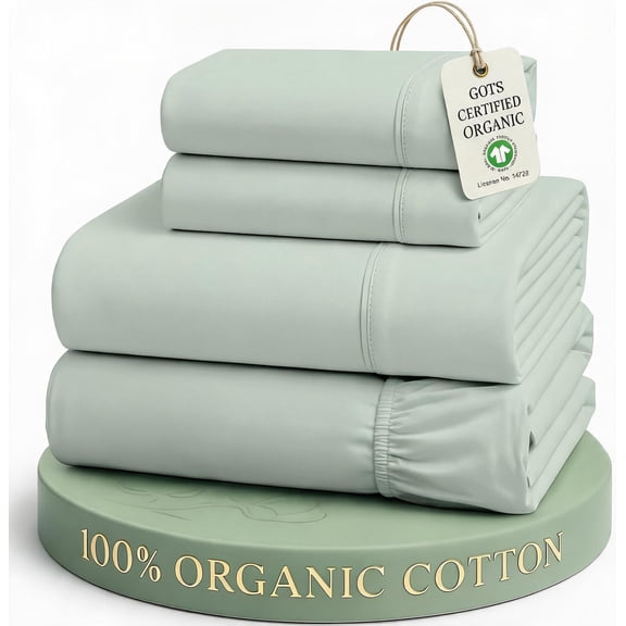 Full Sheet Set 100% Organic Cotton Percale Cool Blue