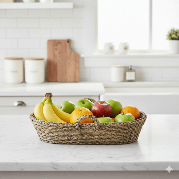 Handwoven Sabai Grass Fruit/Vegetable Basket—Natural