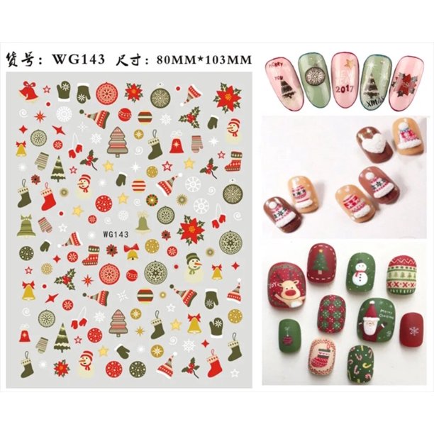 Pegatinas de uñas de Navidad para invierno, calcomanías 3D de copos de nieve, alce, Papá Noel, galleta, hombre, lazo, nuevo esmalte de Gel de Navidad, decoración de uñas deslizante, 2023