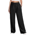 thumbnail image 3 of Pantalones elásticos de cintura alta para mujer, negros, holgados, de pierna ancha, con bolsillos con cordón y lazos en los tobillos, talla L, 3 of 6