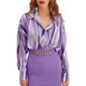 thumbnail image 1 of Blusas De Verano Blusas básicas de rayas verticales Camisa de corte holgado Traje diario para damas (Púrpura L) Cgtredaw Para estrenar, 1 of 1