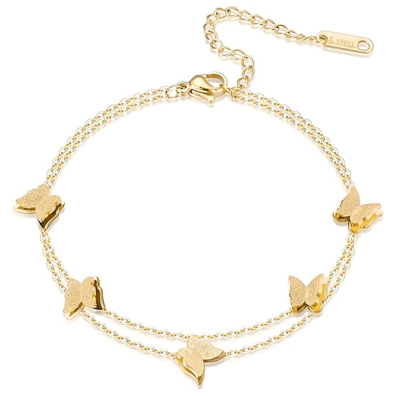 DESIGNICE Gold Butterfly Charm Bracelet for Women, Stainless Steel Dainty Link Chain Wristband Jewelry for Daily Wear Or Party
