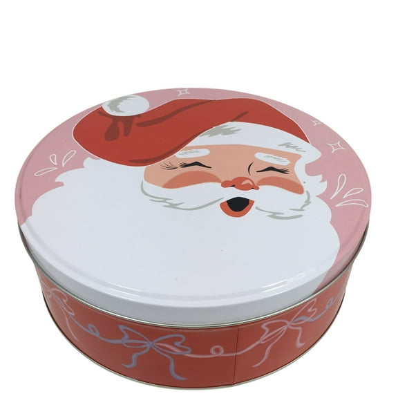 Santa Large Round Christmas Tin, Pink, 9.75" x 3.5", by Holiday Time