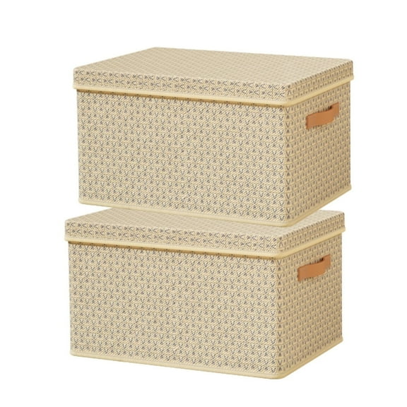 Clothing Storage Bins with Lid, Foldable Storage Baskets for Organizing Shelves Bedroom, Fabric Bins with Handles, Set of 2, Beige