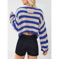 thumbnail image 6 of Women'S Long Sleeve Striped Sweater Oversized Crop Top One Shoulder Loose Fit Casual Baggy Short Pullover Sweater Blue L, 6 of 8