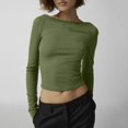 thumbnail image 4 of Gibobby Blusas Para Mujeres Camiseta de manga larga para mujer, cuello redondo, ajustada, sexy, básica（Verde， M), 4 of 5