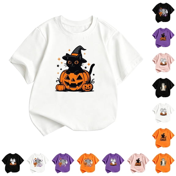 Halloween t Shirts for Tween Crewneck Short Sleeve Graphic Tees Halloween Clothes For Unisex 13-14 Years