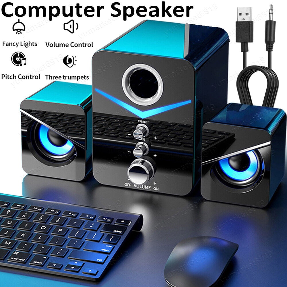 Curuk USB Wired Computer Speakers System Stereo heavy Bass Subwoofer LED For Desktop Laptop PC TV