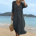 thumbnail image 6 of HONHUZH Womens Wedding Guest Dresses Plus Size V Neck 3/4 Sleeve Midi Dress Flowy Cotton Boho Long Dress XS-5XL, 6 of 8