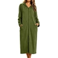 thumbnail image 2 of Womens Winter Long Dresses Full Zipper Hooded Solid Color Trendy Comfy Dress with Pockets Green M, 2 of 7