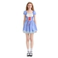 thumbnail image 1 of Gupgi Robe Cosplay pour Femmes Manches Courtes Patchwork en Dentelle Mini Robes à Carreaux Bleus Robe Trapèze Halloween, 1 of 9