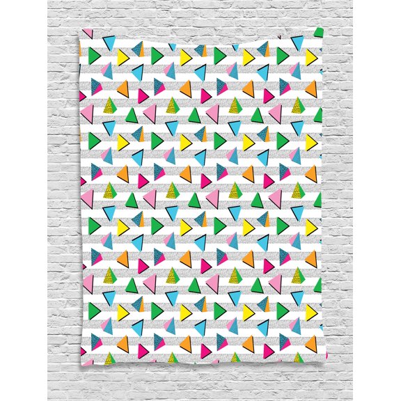 Geometric Tapestry, Vintage Contrast Toned Triangles with Dots and Spouts 80s Avant Garde Art Deco, Wall Hanging for Bedroom Living Room Dorm Decor, 40W X 60L Inches, Multicolor, by Ambesonne