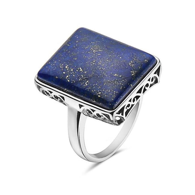 Vera 1S-8442LP 8 Sterling Silver Genuine Lapis Lazuli Rectangular Ring - Size 8