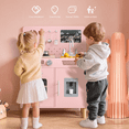 thumbnail image 6 of TLSUNNY Kids Wooden Play Kitchen with Real Lights & Sounds, Pretend Kitchen Playset with Sink, 6 Cookware & Chalkboard, Gift for Toddlers, 6 of 10