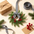 thumbnail image 4 of 1 Pack Mini Farmhouse Christmas Wreath, Berries & Fabric Ribbon Rattan Plastic Decor, Kitchen Window Door Holiday Ornament, 10.6in，Black White Buffalo Plaid Bow, 4 of 10