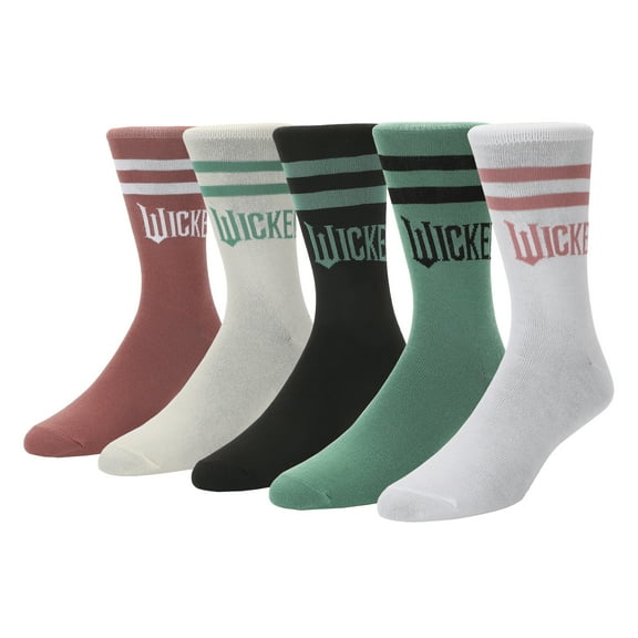 Wicked Part 2 Text Logo Women's 5-Pair Pack Casual Crew Socks