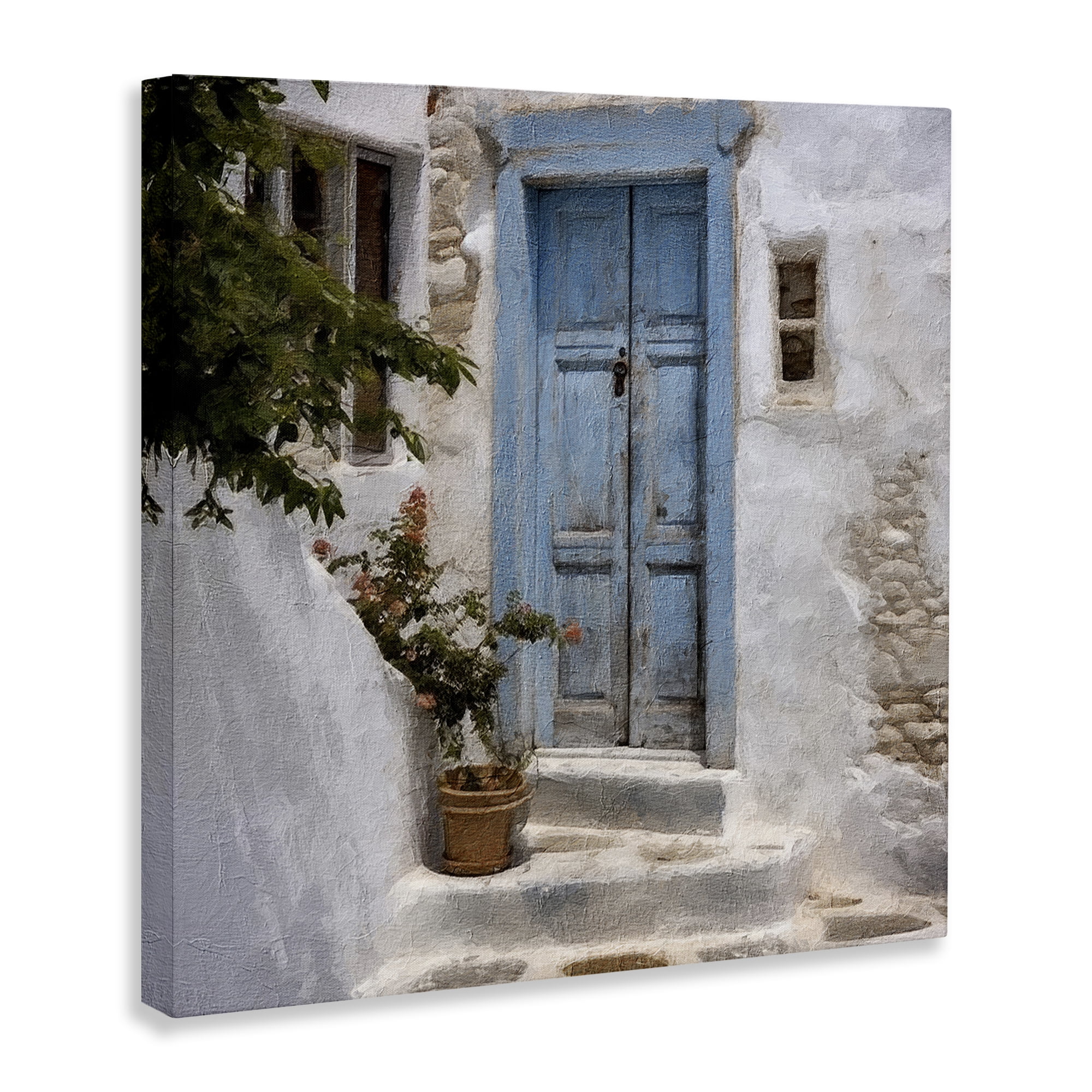 Stupell Industries Blue Greek Door Town & City Painting Gallery Wrapped Canvas Art Print Wall Art, 24 x 24
