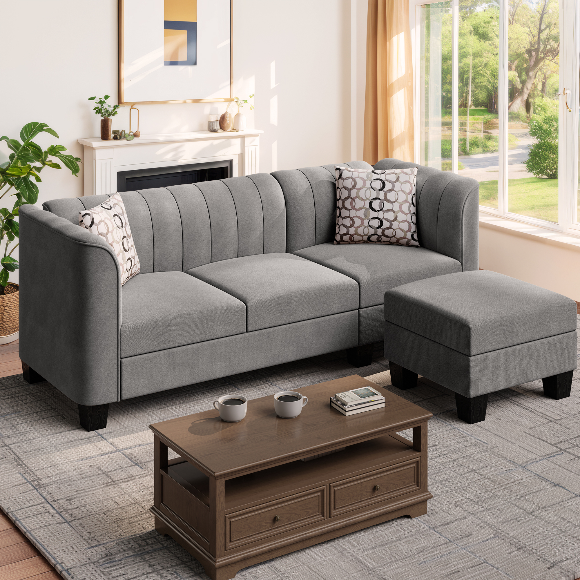 Walsunny Sectional Sofa Couch Small 3Seat L Shaped Couch with Linen