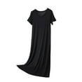 thumbnail image 2 of Dxzfnsa Women Summer Dresses Women's Fashion Short Sleeve Swing Midi Dress Casual Loose Solid Color Round Neck T-Shirt Dresses with Pockets, 2 of 5