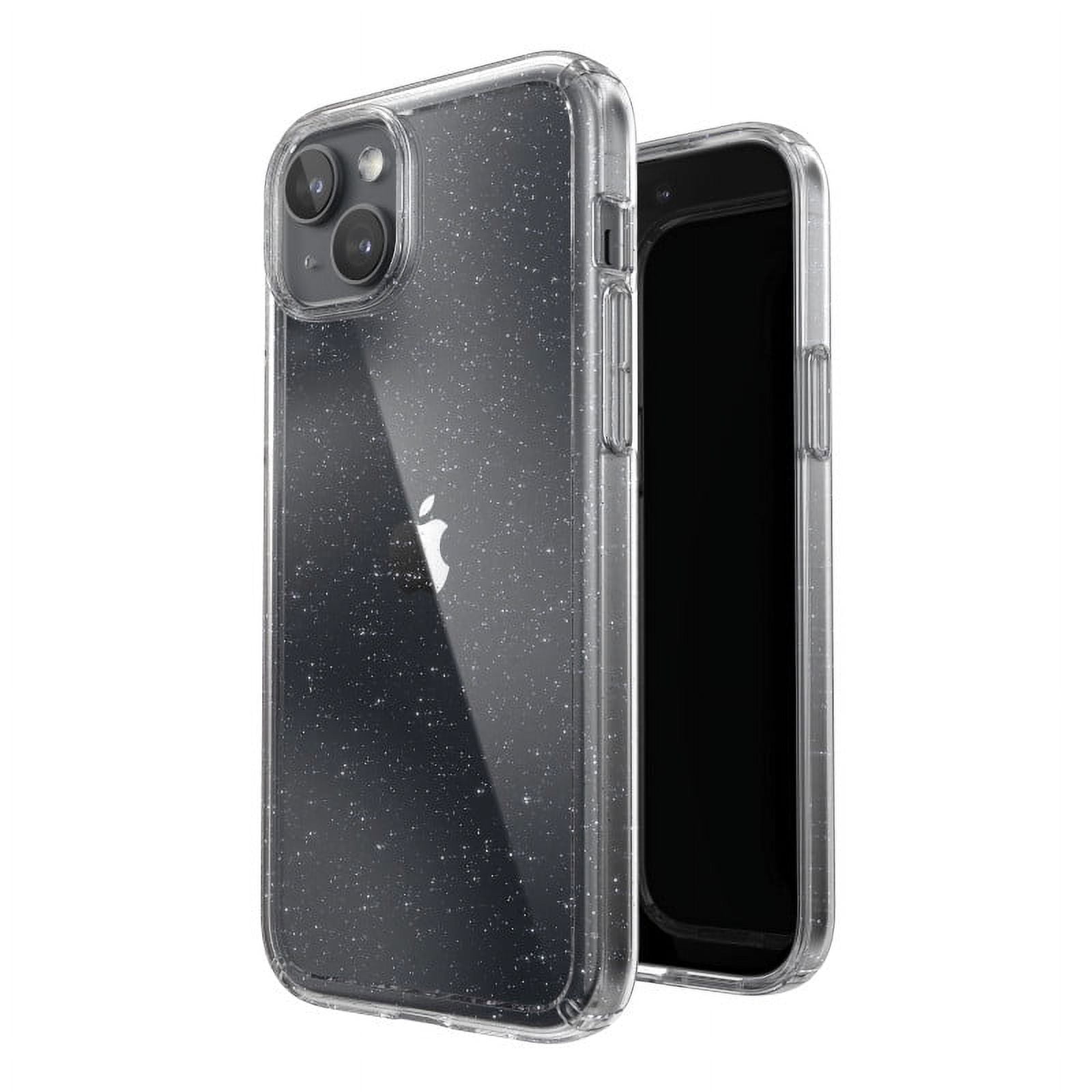 Speck Gemshell Glitter Case for iPhone 15 Plus and iPhone 14 Plus in Clear with Platinum Glitter