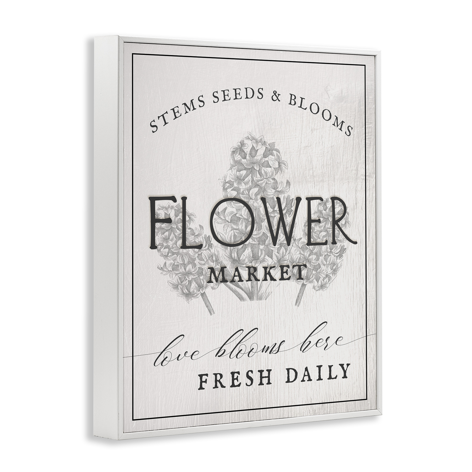 Stupell Industries Flower Blooms Market Typography Painting White Framed Art Print Wall Art, 16 x 20