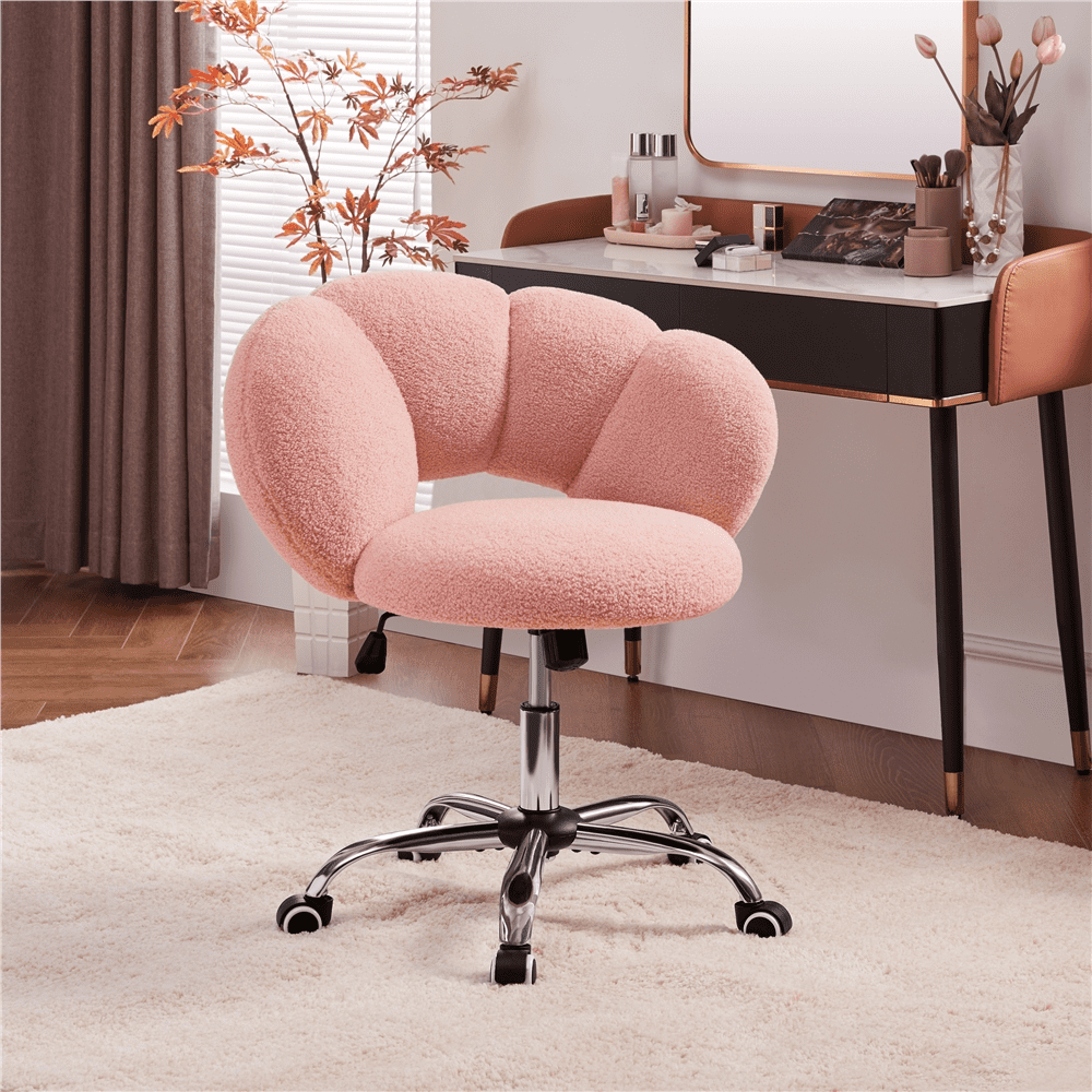 Yaheetech Upholstered Desk Chair with Cloud-shaped Backrest, Pink