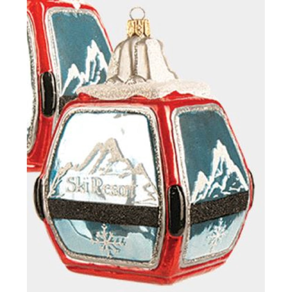 Red Ski Resort Gondola Polish Glass Christmas Tree Ornament Skiing
