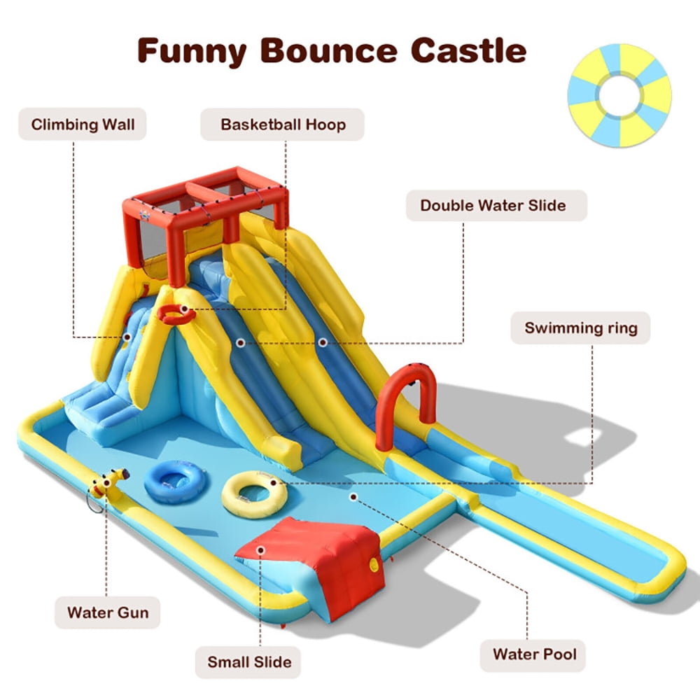 Spaco Inflatable Dual Slide Water Park Climbing Bouncer with 735W Air Blower, Jumping Castle Family Backyard Bouncy Castle, Durable Sewn with Extra Thick Material, Idea for Kids