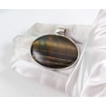 thumbnail image 3 of Sterling Silver Tiger's Eye Large Oval Necklace Pendant Bezel Set Shimmery Striping, 3 of 3