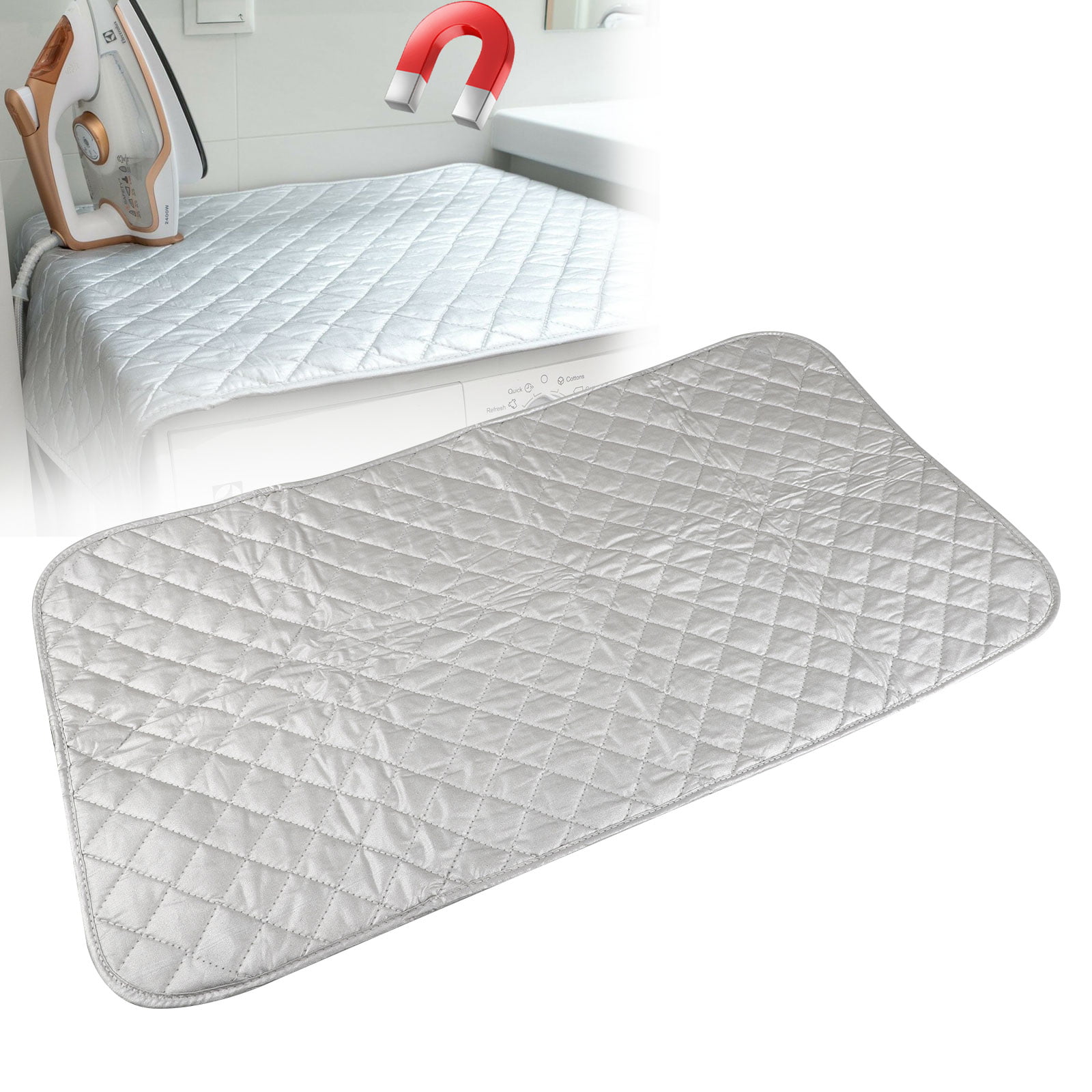 Heat Reflective Encasa Homes Ironing Mat / Pad Quilting with 5mm Foam Padding & Silicone Iron Rest for Steam Pressing on Tabletop or Bed Portable Large 27 x 20 inch Metallic Silver