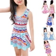 thumbnail image 2 of CCRFTGI Girls Swimsuit One Piece Swimsuit for Toddler Girls Multicolored Plaid Cute Swim Dress Teen Kids Cap Sleeve Ruffled Bathing Suits Dark Blue 5-6 Years, 2 of 3